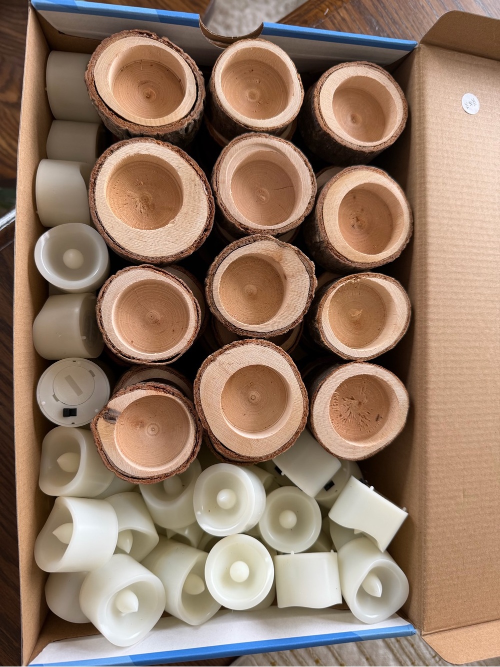 Natural Wood Tealight Holders with Tea Light LED Candles